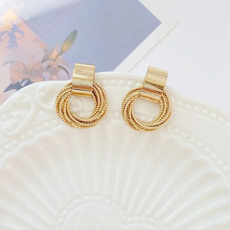 Retro Metal Gold Circle Stud Earrings