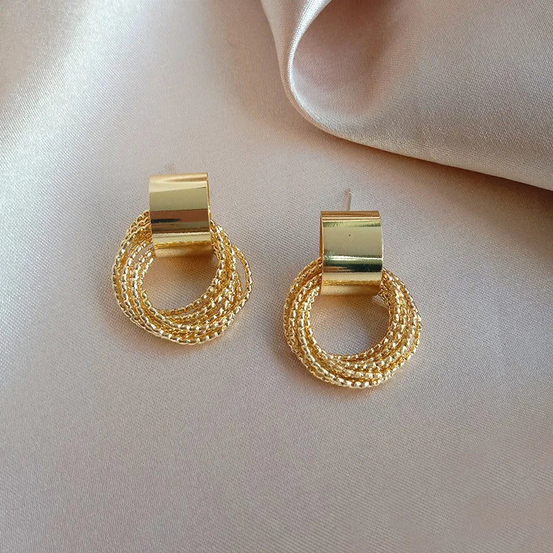 Retro Metal Gold Circle Stud Earrings