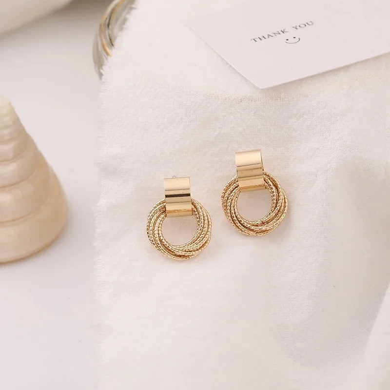 Retro Metal Gold Circle Stud Earrings