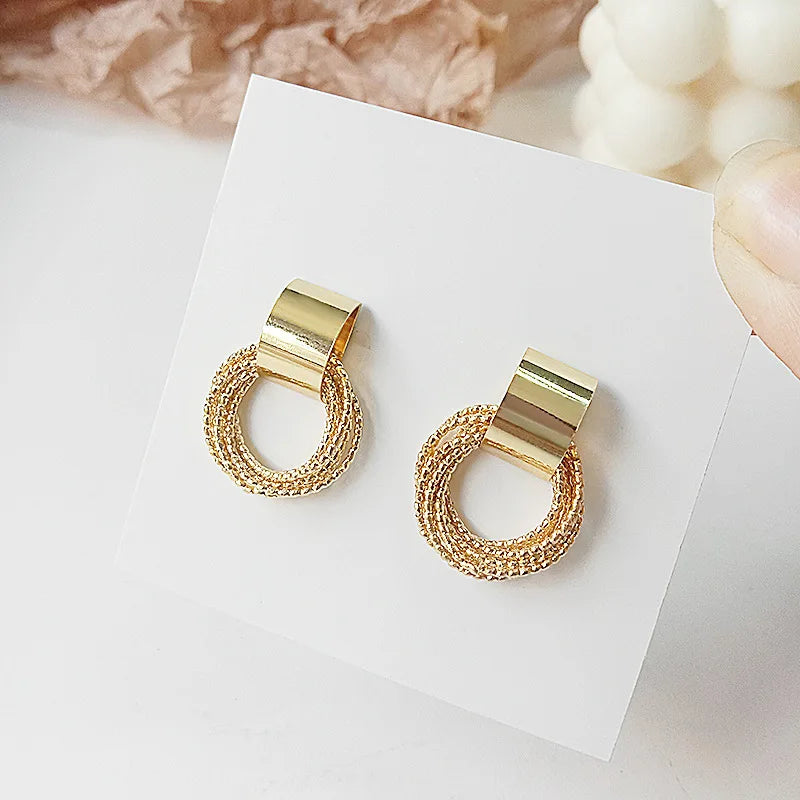 Retro Metal Gold Circle Stud Earrings